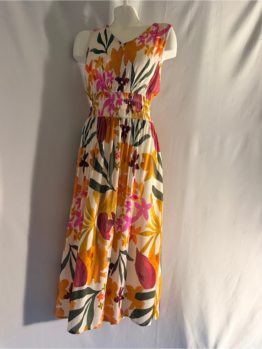 NWT - Charlies Floral White Maxi Dress with Yellow, Pink & Green Accents